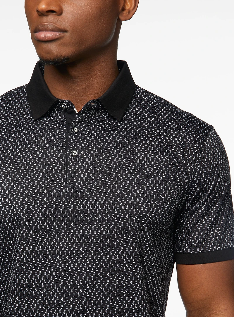 Polo noir à micro fleurs