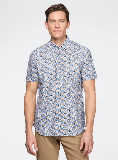 Retro Floral Print Stretch Shirt