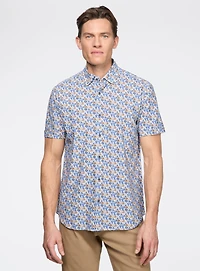 Retro Floral Print Stretch Shirt