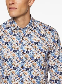 Blue Floral Print Sateen Shirt