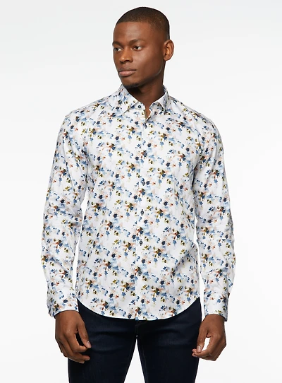 Watercolor Print Sateen Shirt