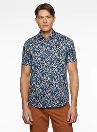 Chemise satinée marine à imprimé floral
