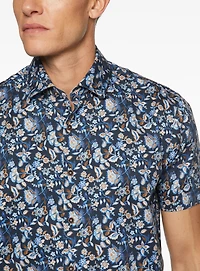Floral Print Navy Sateen Shirt