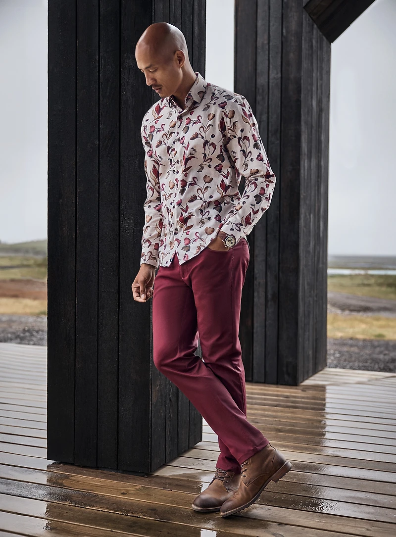 Chemise beige à motif de tulipes