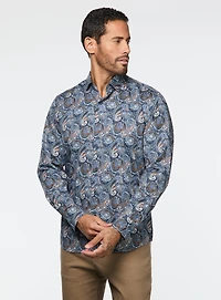 Paisley Print Blue Sateen Shirt