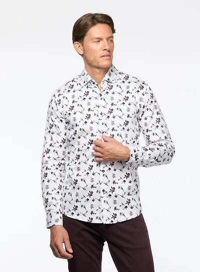 Chemise satinée à motif de fleurs noires