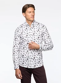 Chemise satinée à motif de fleurs noires