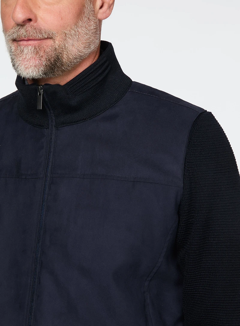 Cardigan marine en faux suède