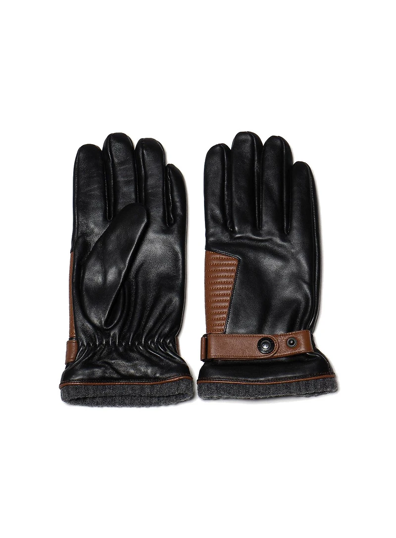 Cognac and Black Ribbed Gloves