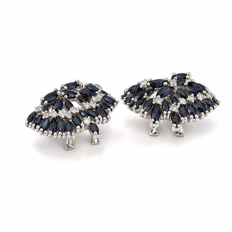 Gold Sapphire Multi Marquise Cut Earring