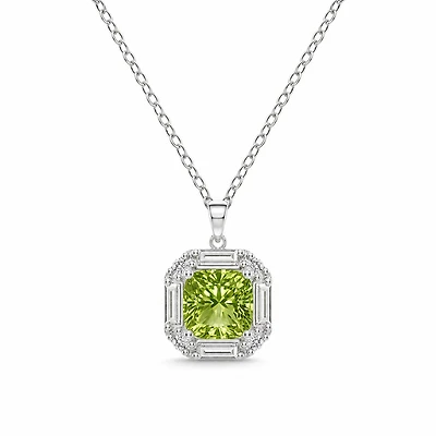 Gold Peridot White Zircon Oval Cut Pendant