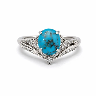 Gold Turquoise White Zircon Oval Cut Ring 7