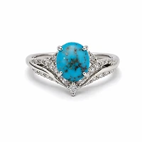 Gold Turquoise White Zircon Oval Cut Ring 7