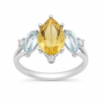 Created Citrine White Aquamarine White Zircon Pear Cut Ring 6