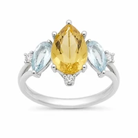 Created Citrine White Aquamarine White Zircon Pear Cut Ring 6