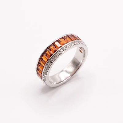 Created Garnet White Zircon Emerald Cut Infinity Ring 9
