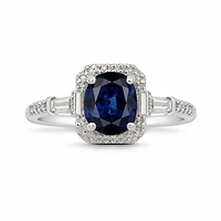 Created Sapphire White Baguette Oval Cut Ring 7