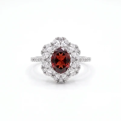 Created Garnet White Zircon Oval Cut Ring