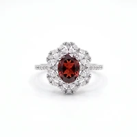 Created Garnet White Zircon Oval Cut Ring