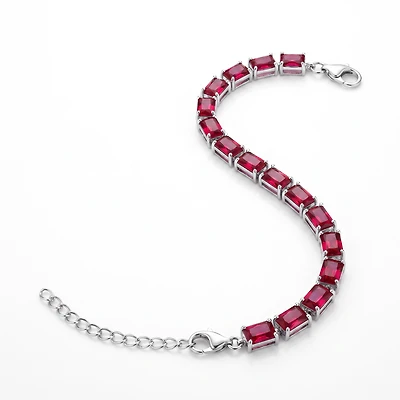 Created Ruby White Zircon Emerald Cut Bracelet