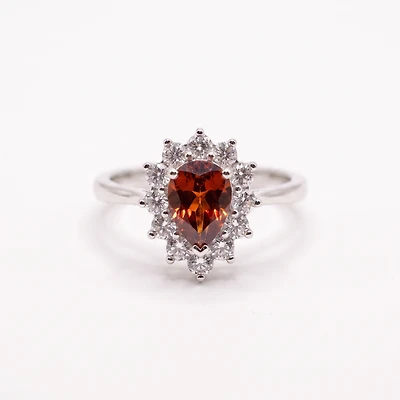 Created Garnet White Zircon Pear Cut Ring 7