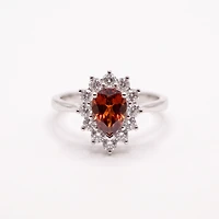 Created Garnet White Zircon Pear Cut Ring 7