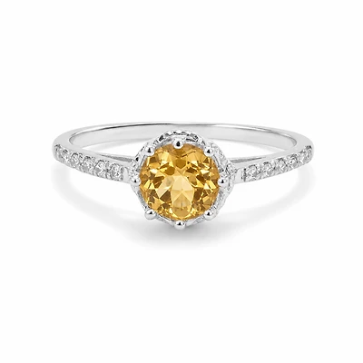 Created Citrine White Zircon Princess Cut Ring 9