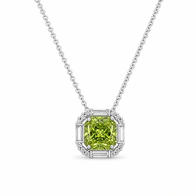 Created Peridot White Zircon Princess Cut Pendant