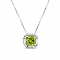 Created Peridot White Zircon Princess Cut Pendant