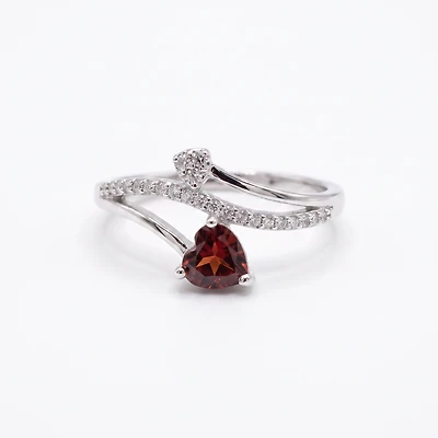 Created Garnet White Zircon Heart Cut Ring 9