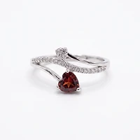 Created Garnet White Zircon Heart Cut Ring 9