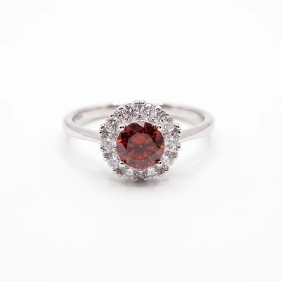 Created Garnet White Zircon Round Cut Ring 8