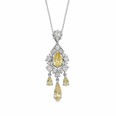 Created Citrine White Zircon Pear Cut Necklace