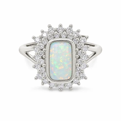 Gold Opal White Zircon Rectangle Cut Ring 8