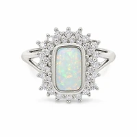 Gold Opal White Zircon Rectangle Cut Ring 8