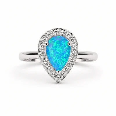 Created Opal White Zircon Pear Cut Ring 6
