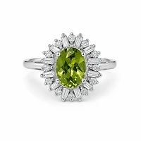 Created Peridot White Baguette Oval Cut Ring 9