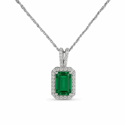 Created Emerald White Zircon Emerald Cut Pendant