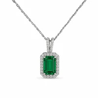 Created Emerald White Zircon Emerald Cut Pendant