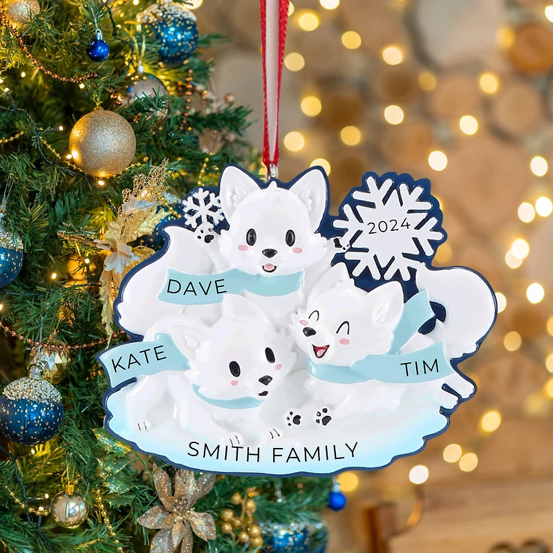 Arctic Fox Family of 3 Ornament