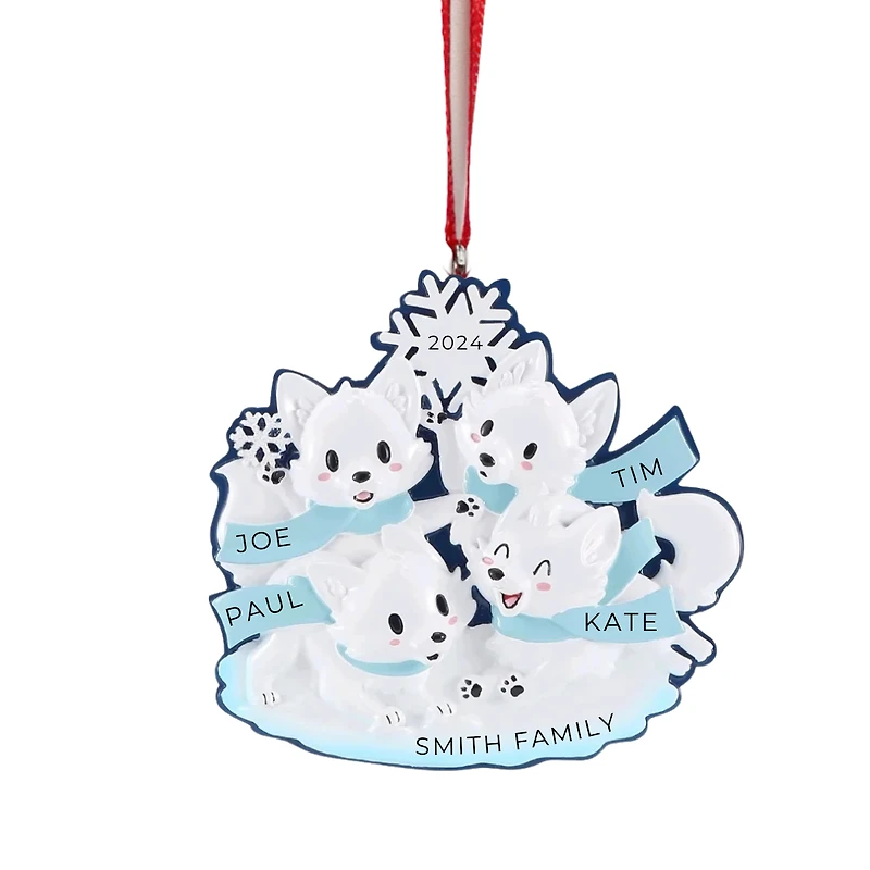 Arctic Fox Family of 4 Ornament
