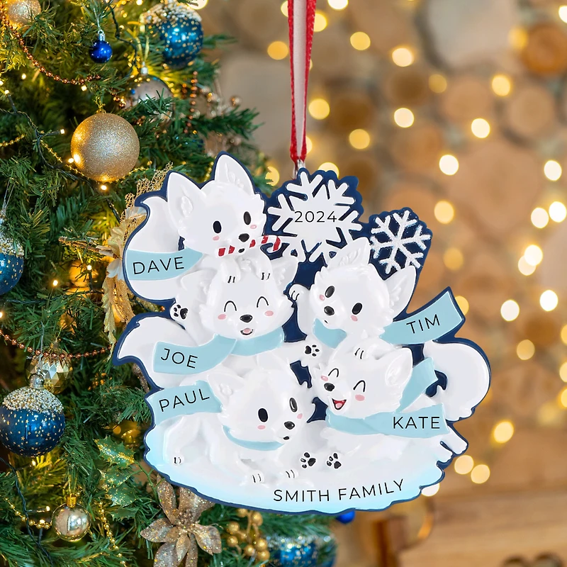 Arctic Fox Family of 5 Ornament