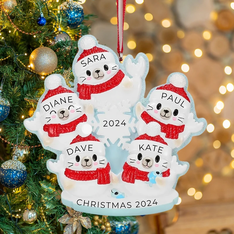Arctic Seal Family of 5 Ornament