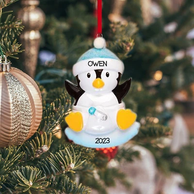 Baby Penguin Pink & Blue Ornament
