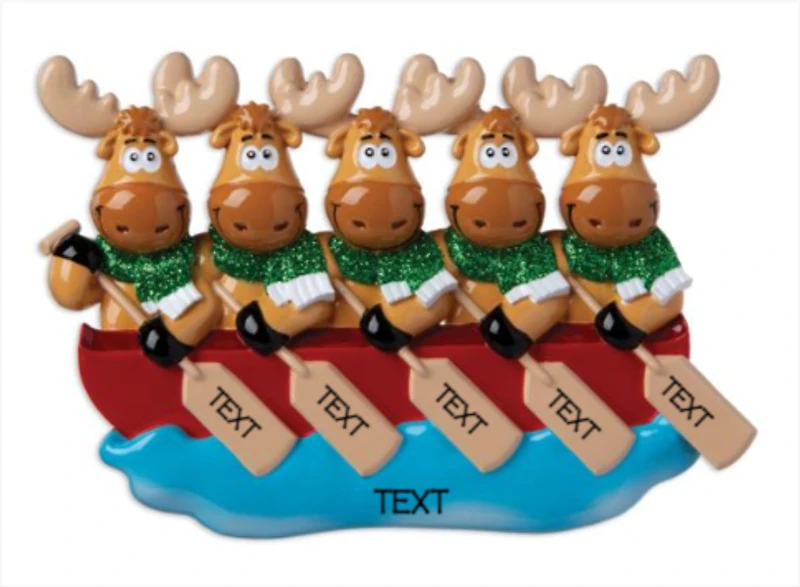 Canoe Moose Family of 5 Ornament