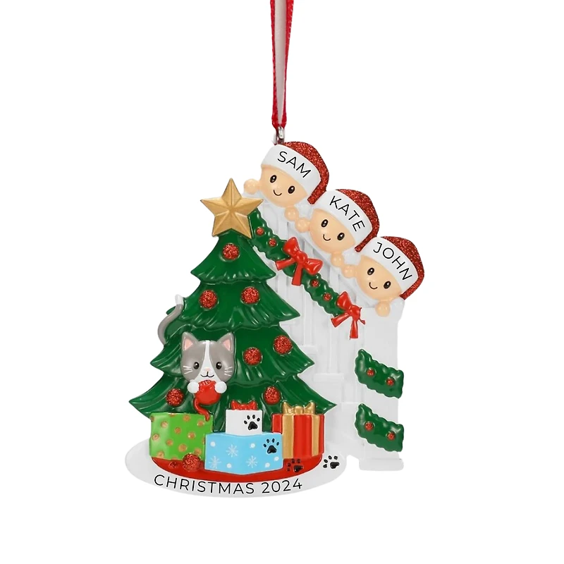 Cat in Christmas Tree Family of Ornament