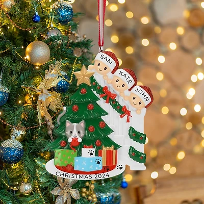 Cat in Christmas Tree Family of Ornament