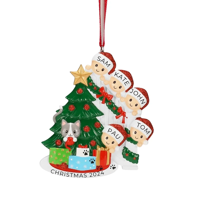Cat in Christmas Tree Family of 5 Ornament