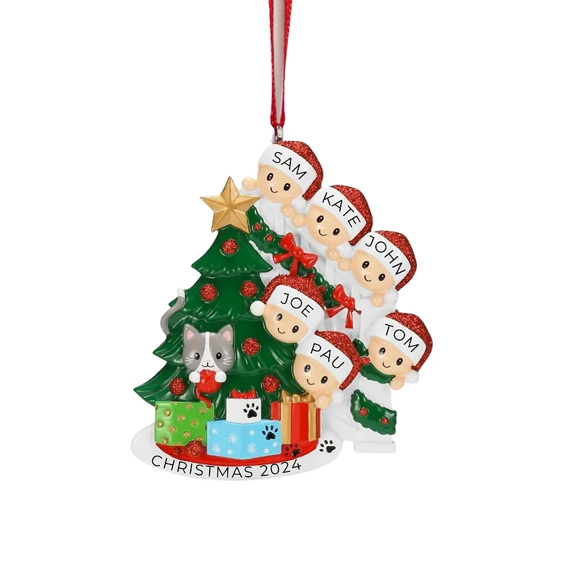 Cat in Christmas Tree Family of 6 Ornament