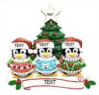 Christmas Sweater Penguin Family of 3 Ornament
